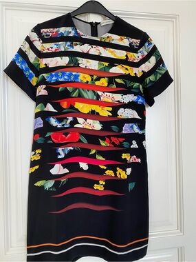 MARY KATRANTZOU Black Floral Stripe Mini Dress.